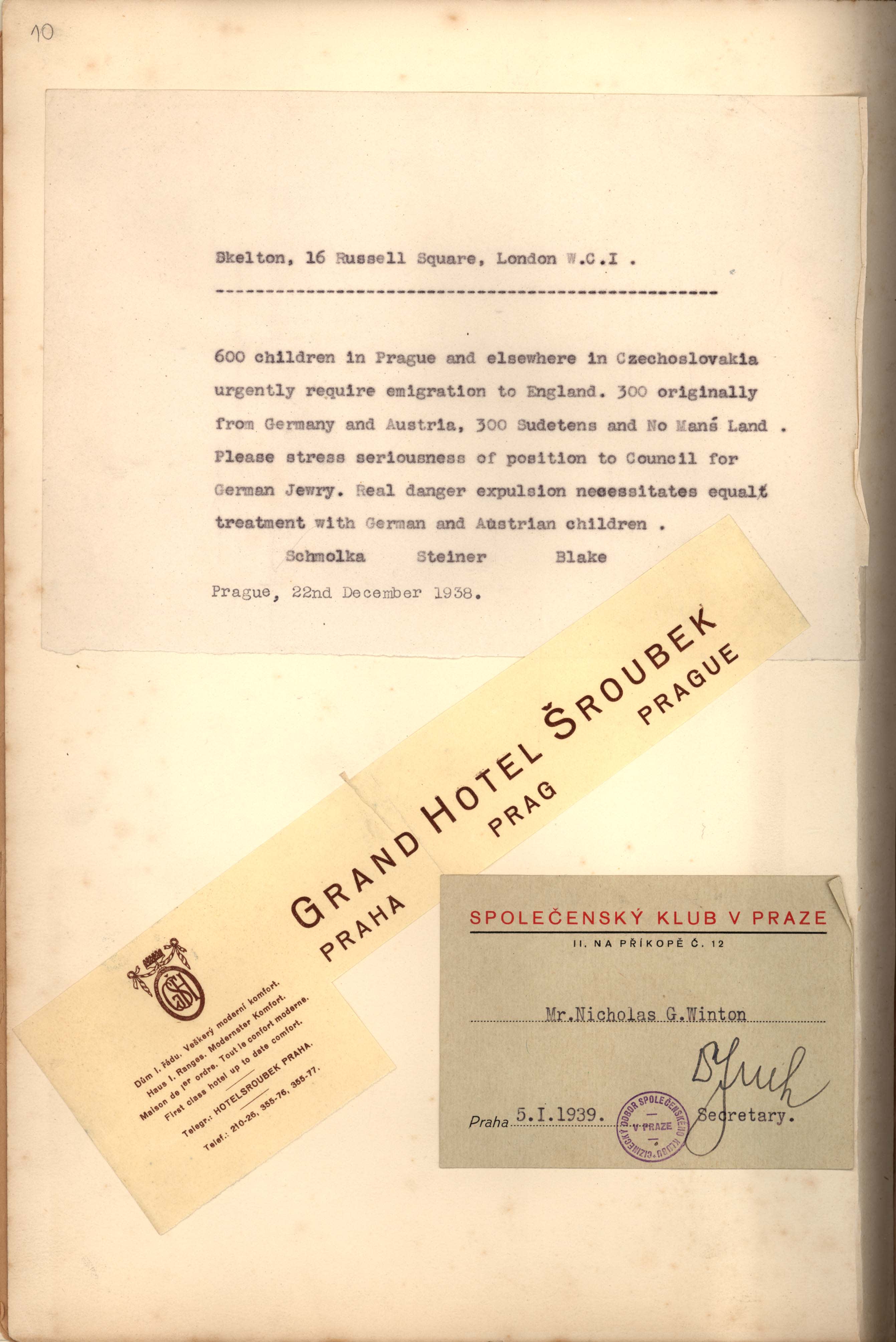 Album prepared by Nicholas G. Winton, a volunteer from England on